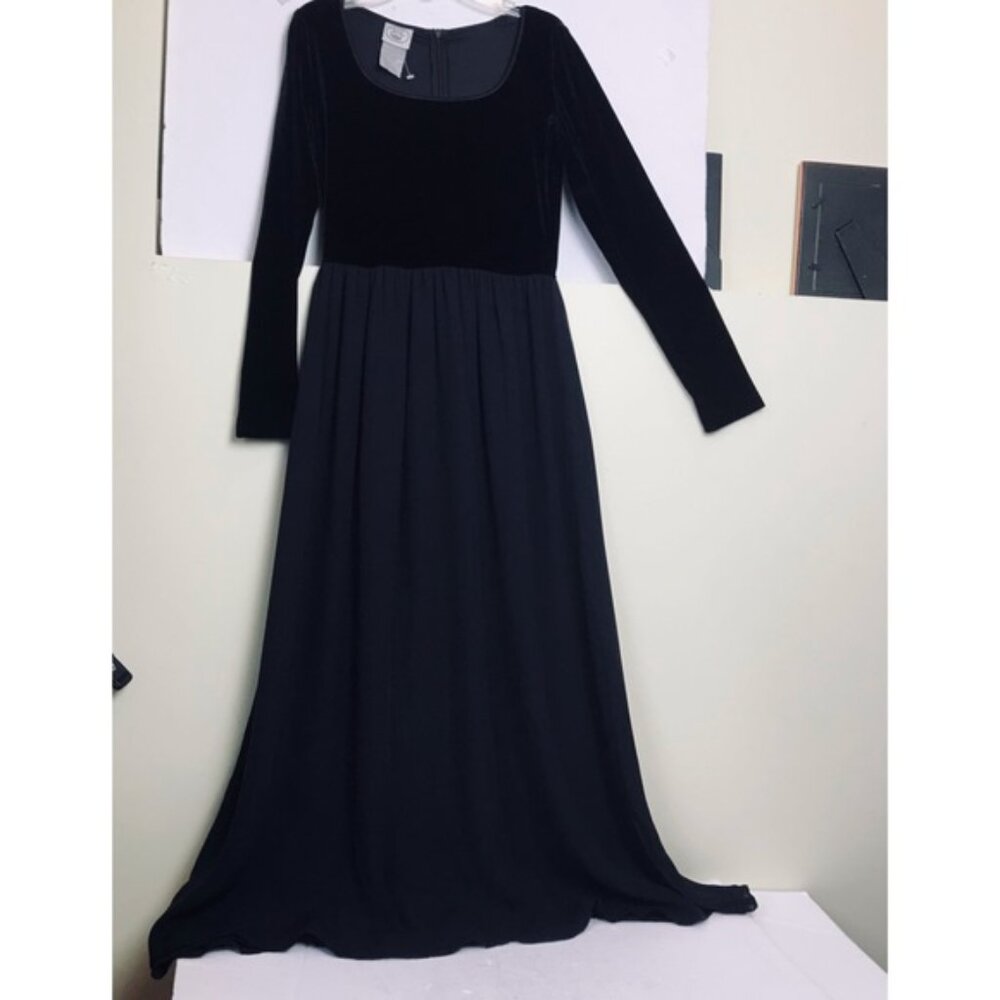 Laura Ashley Vintage NEW Velvet Silk Boho Maxi Dress Scoop Neck Full Skirt Long - Picture 4 of 16
